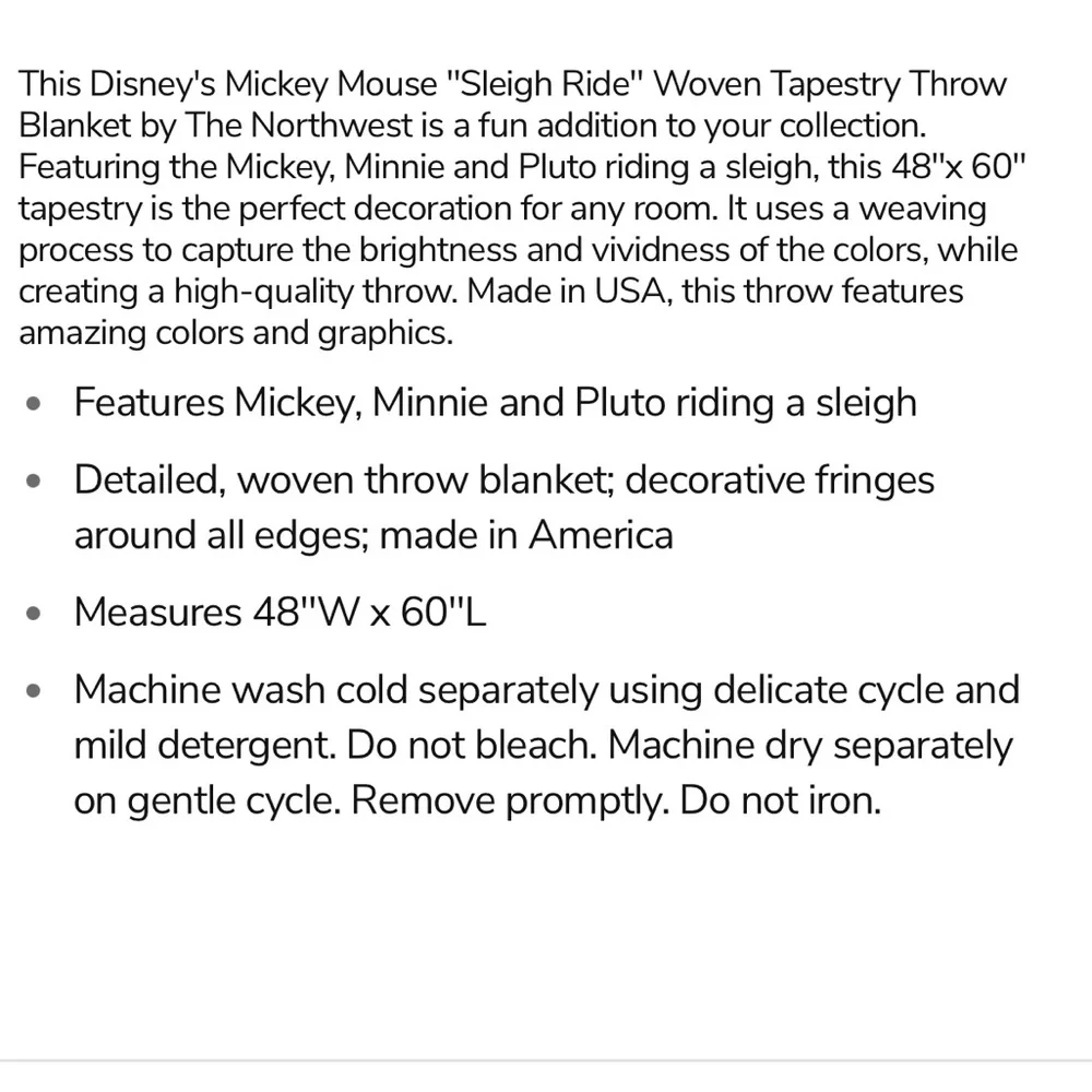 Disney Mickey Minnie Pluto Sleigh Ride Woven Made USA Tapestry Throw 48x60 Inch